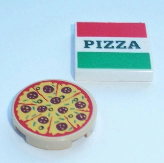 Lego - Printed 2x2 Tiles - Pizza Box & Pizza  - ID 29629 29716 - NEW - Image 1 of 1