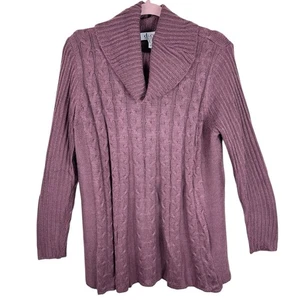 D & Co Mauve Purple Cowl Neck Cable Knit Stretchy Pullover Sweater Tunic Size L - Picture 1 of 5