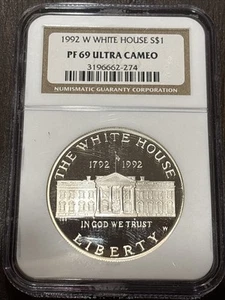 1992 W WHITE HOUSE S$1 • NGC PF69 ULTRA CAMEO • White House Silver One Dollar - Picture 1 of 2