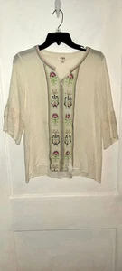 Umgee Womens Embroidered Ivory Peasant Top Size S - Picture 1 of 2