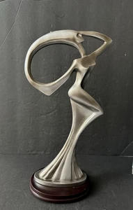 Herco Geschenk Professionelle Silber Harz Skulptur Frau Tanzen Holzsockel 13" h - Bild 1 von 12