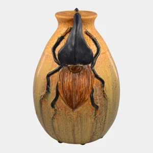 Ephraim Faience 2022 Hand Made Pottery Yellow Hercules Beetle Vase - Picture 1 of 6
