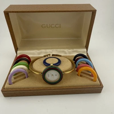 GUCCI Change Bezel 1100L Original Box W/ 12 Colors Bezels Women Quartz Watch - Image 1 of 4