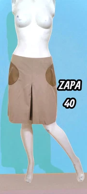 Zapa Taille 40  Superbe jupe doublée beige camel laine empiècement cuir - Photo 1/4