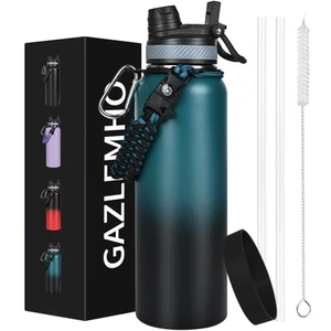 40 oz Insulated Water Bottle with Straw& Spout 2-in-1 Lid, Triple Wall Vacuum... - Picture 1 of 7