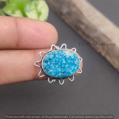 Blue Sugar Druzy Ring ~ 925 Sterling Silver Plated ~ Antique Statement Jewelry - Image 1 of 4