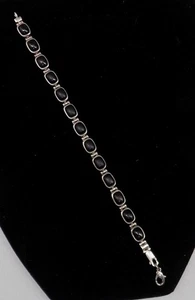 Pulsera Onxy Vintage Plata de Ley y Negro 925 Hong Kong 7 1/4" Garra de Langosta - Imagen 1 de 13