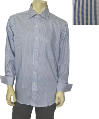Camisa de vestir Eagle Shirtmakers para hombre azul blanco a rayas algodón sin planchar 17 32/33 Foto 1 de 4