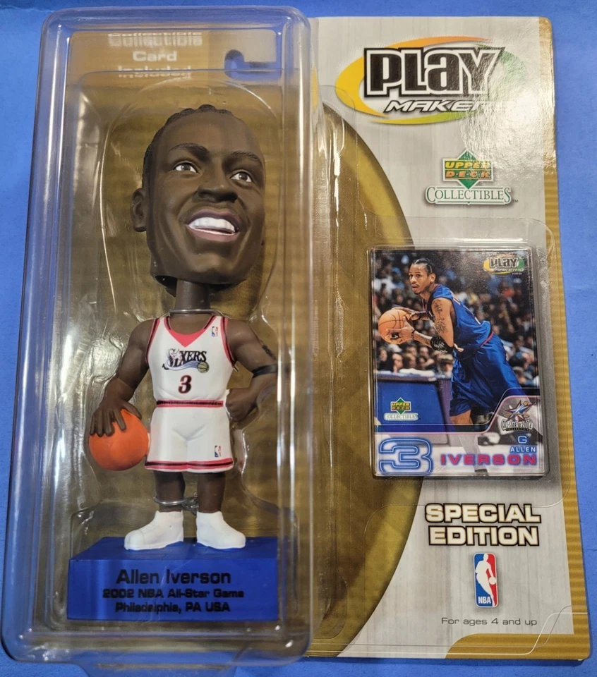Allen Iverson Bobblehead 2002 edición especial All-Star con tarjeta UD SELLADA Sixers Foto 1 de 4