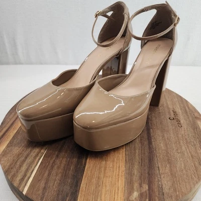 Madden Girl Women's Beige Patent Platform Ankle Strap Block Heels Size 10 - Image 1 of 4