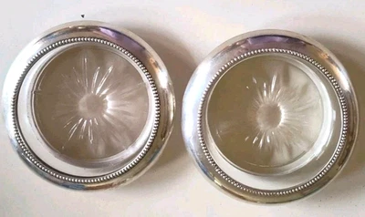 (2) Posavasos de vidrio Frank M. Whiting Co. plata esterlina y Starburst bandeja para platos de 4" Foto 1 de 4