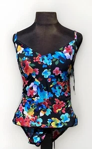 AQUA GREEN One-Piece Swimsuit Womens Size XL Strapped Shirring Floral UPF 50 NEW - Picture 1 of 15