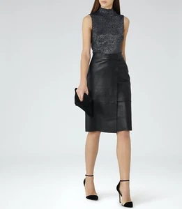 Reiss Amie schwarz silber metallic ärmellos hochgeschlossen Top Türkei Größe Small - Bild 1 von 12