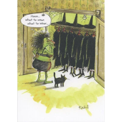RSVP Witch Choosing Black Outfit in Closet What to Wear Funny Halloween Card