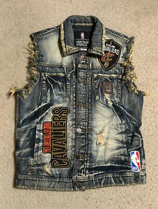 NBA Denim CAVALIERS VEST Heritage America Unk Jacket LARGE Men's Cavs - Picture 1 of 12