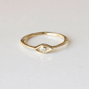 Solitaire Natural SI Clarity Diamond Evil Eye Gold Ring in Solid 14k Yellow Gold - Picture 1 of 3