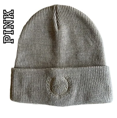 PINK by Victoria’s Secret Rib Knit Monogrammed “P” Taupe Tan Brown Beanie - Image 1 of 4