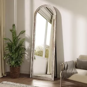 Arch Full Length Mirror, 63"x 21" Wood Frame Floor Mirror with Stand for Bedroom - Picture 1 of 7