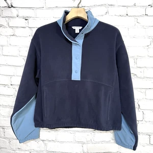 Athleta Overlook Microfleece Sweatshirt Size M Navy Blue 1/2 Snap 414875-00 - Picture 1 of 16