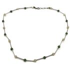 Vintage 925 Sterling Silver Genuine Jade Bead Ball Chain Link Necklace 16"