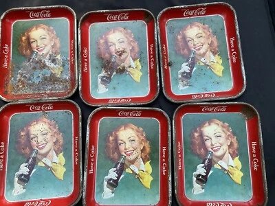 6 vtg 1950’s smiling blue eye girl coca cola Serving tray great for wall art - Image 1 of 4