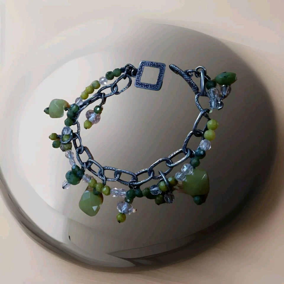 Браслет из чистого серебра с полудрагоценными камнями из зеленого нефрита Silpada  - Изображение 1 из 4