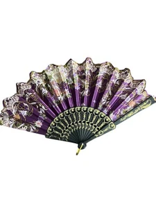 Handheld Fan Women Peacock Colorful Elegant Sparkling Purple NWT - Picture 1 of 4