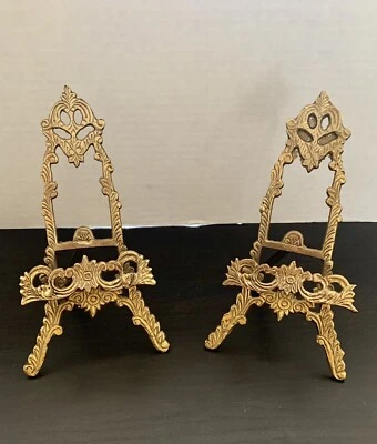 "Juego de 2 soportes de exhibición de caballete de latón de 9"" para marco de fotos de espejo de latón/2" Foto 1 de 4