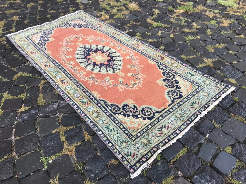 Alfombra antigua turca alfombra bohemia alfombra Oushak alfombra vintage alfombra de lana hecha a mano Foto 1 de 4