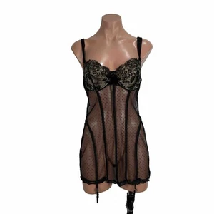 Lencería Bustier Desnudo Encaje y Malla Sexy Victoria's Secret Ligas Negras 36C - Imagen 1 de 9