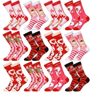 12 Pair Valentine's Day Socks for Women Heart Love Bear Lip Cupid Rose Gift P... - Picture 1 of 7