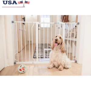Extra Wide Walk-Thru Pet Gate Adjustable Pressure Mount Small Pet Door White New - Picture 1 of 5