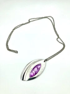 Hermoso Collar Boho Tono Plata - 26” - Cristal Púrpura y Tono Plata Colgante - Imagen 1 de 5
