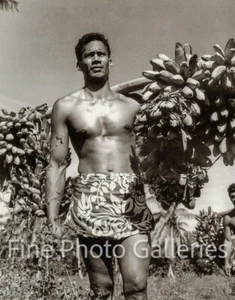 1947 Vintage TAHITI Semi Nude Male ADOLPHE SYLVAIN Island Banana Photo on 16x20 - Picture 1 of 1