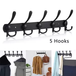 Wall Mounted Coat Rack 5 Tri Hooks Heavy Duty Stainless Steel Metal Coat Hooks - Picture 1 of 10