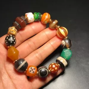 Einzigartiges tibetisches altes Achat Dzi mehrere Totems Perlen Armband J0319 - Bild 1 von 9