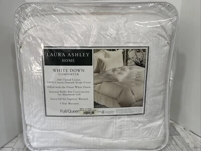 Laura Ashley Down Comforter FULL/QUEEN White 100% Cotton Damask Stripe Cover NEW - Image 1 of 4