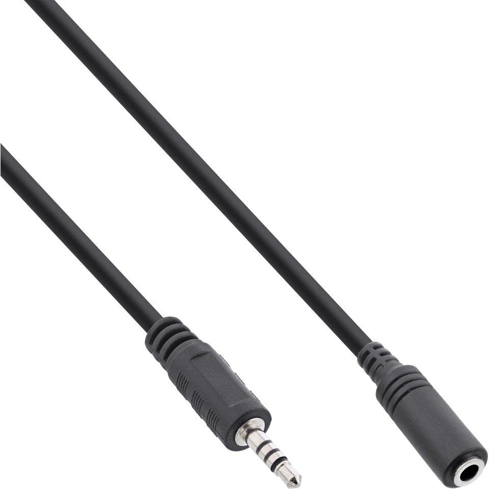 Inline Klinke Audio Kabel 4pol 0,2m 1m 2m 3m 5m 2,5mm Stecker zu 3,5mm Buchse - Image 1 of 1