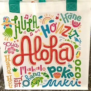HAWAIIAN WHITE ALOHA REUSABLE SHOPPING BAG BEACH BAG / BEACH TOTE - Picture 1 of 4