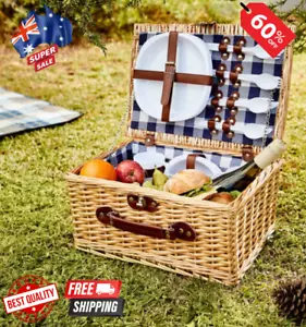 4 Person Picnic Basket Set 25 Pcs Rattan Wicker Basket Outdoor Cutlery Set - Picture 1 of 10