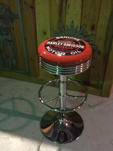 HARLEY DAVIDSON MOTOR OIL MOTORCYCLES PREMIUM BAR STOOL ADJUSTABLE HEIGHT - Picture 1 of 12