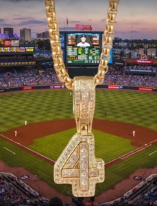 Boys Mens Baseball 14K Gold Plated Iced Number Pendant Chain Drip Necklace #4 - Picture 1 of 2