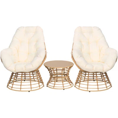 3 Pcs Swivel Patio Wicker Egg Chair Lounge Chair for 2 Person Indoor Outdoor - Image 1 of 4