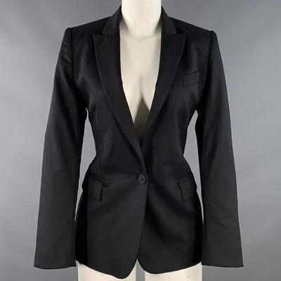 STELLA McCARTNEY Size 4 Black Wool Blend Peak Lapel Single Button Jacket Blazer - Image 1 of 4