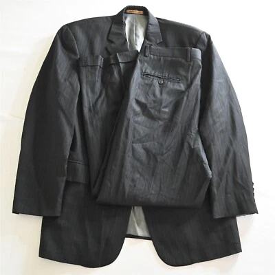 Bachrach 40R 32x30 Rayas Negras 100% Lana Hombre Chaqueta Pantalones Traje Foto 1 de 4