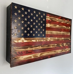 Gun Concealment Cabinet Safe Hidden Storage Furniture Dark Rustic American Flag - Picture 1 of 5