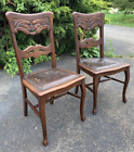 Antique Oak Chairs Carved Backs North Wind Green Man Face Paw Feet Matching Pair