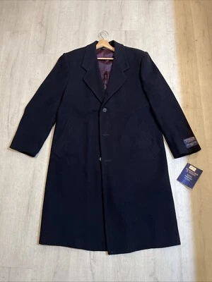 New VINTAGE Roundtree & York Overcoat Mens Black Merino Wool 42R Made In USA - Image 1 of 4