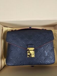 LOUIS VUITTON Metis Crossbody Pochette Monogram Empreinte Leather Handbag Blue