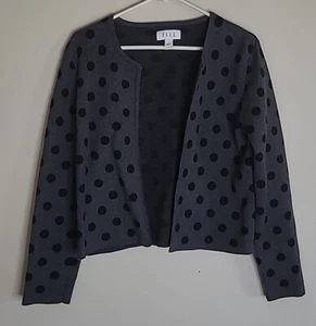 ELLE Womens Size L Polka Dot Open Cardigan Knit Sweater Midweight Classy - Picture 1 of 5